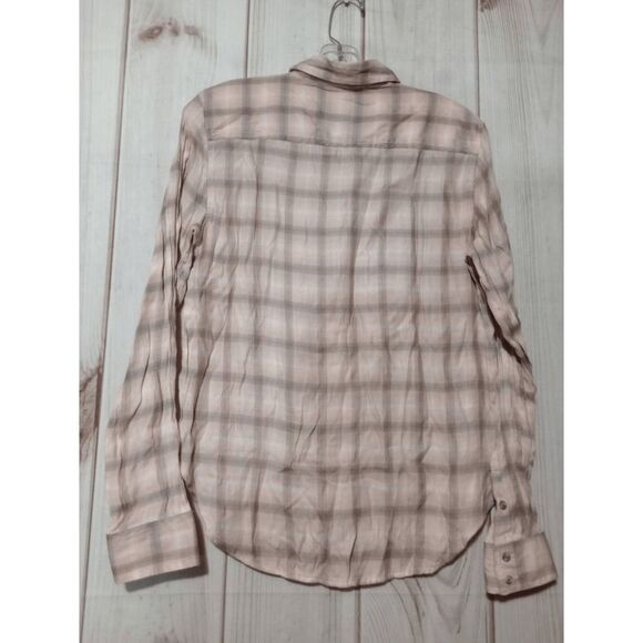 American Eagle Shirt Ladies Small Pink Gray Flannel Button Front - Picture 2 of 8
